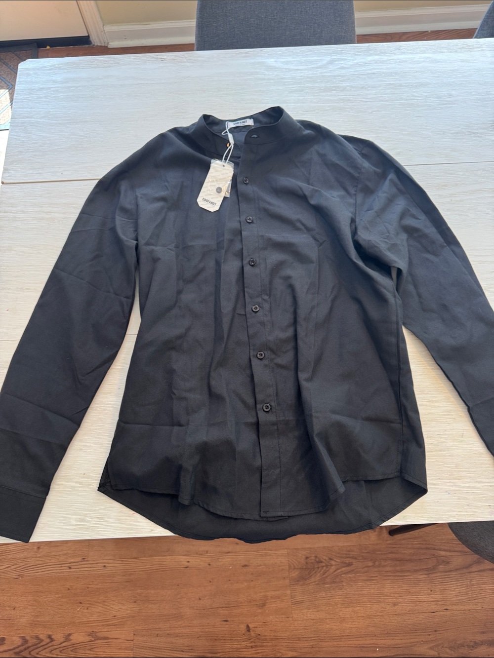 Men's Collarless Black Shirt Jacket - Lightweight Layering